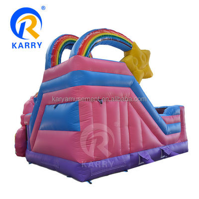 Comerciante al aire libre para niños Obstáculo Toboggan Inflable Casa de Salto Unicornio Arco iris tema