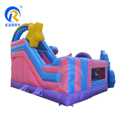Exterior de diversión comercial 0.55mm PVC Unicornio arcoíris de salpicador inflable con tobogán seco húmedo