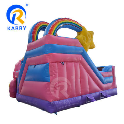 Exterior de diversión comercial 0.55mm PVC Unicornio arcoíris de salpicador inflable con tobogán seco húmedo