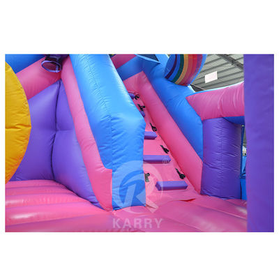 Exterior de diversión comercial 0.55mm PVC Unicornio arcoíris de salpicador inflable con tobogán seco húmedo