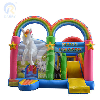 Temática de unicornio personalizado castillo inflable casa de rebote con tobogán divertido patio de recreo
