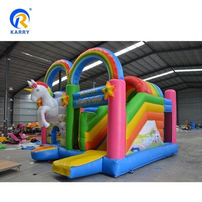 Temática de unicornio personalizado castillo inflable casa de rebote con tobogán divertido patio de recreo