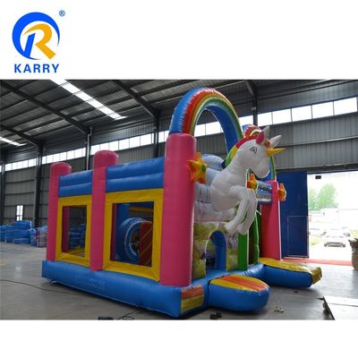 Temática de unicornio personalizado castillo inflable casa de rebote con tobogán divertido patio de recreo