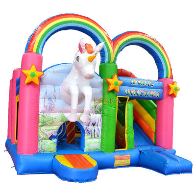 Unisex Rainbow Unicorn Castillo con diapositiva Comercial Juegos inflables para niños