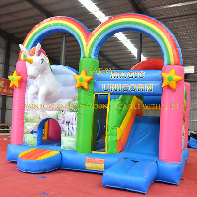 Unisex Rainbow Unicorn Castillo con diapositiva Comercial Juegos inflables para niños