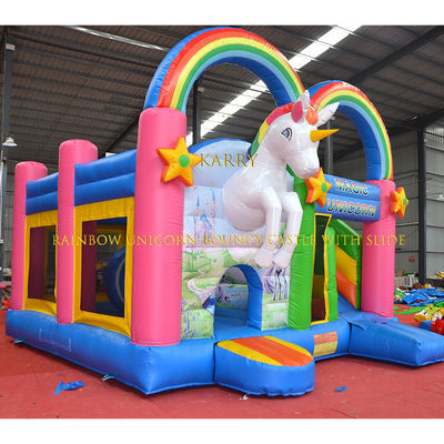 Unisex Rainbow Unicorn Castillo con diapositiva Comercial Juegos inflables para niños