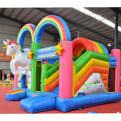 Unisex Rainbow Unicorn Castillo con diapositiva Comercial Juegos inflables para niños
