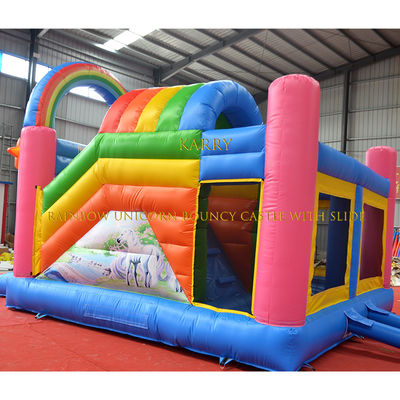 Unisex Rainbow Unicorn Castillo con diapositiva Comercial Juegos inflables para niños