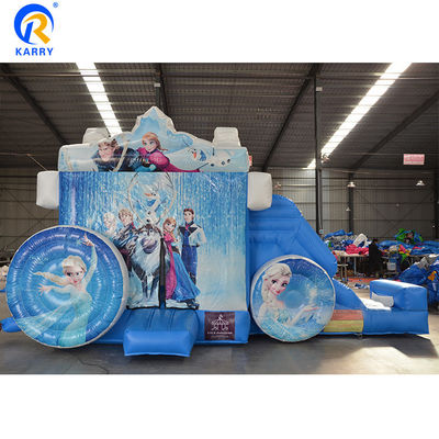 14 años arriba vagón congelado casa de salto inflable con diapositiva dibujos animados populares castillo de salto