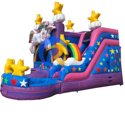 Tamaño personalizado Casas inflables Casa de rebotes tobogán de agua con diseño de unicornio arco iris