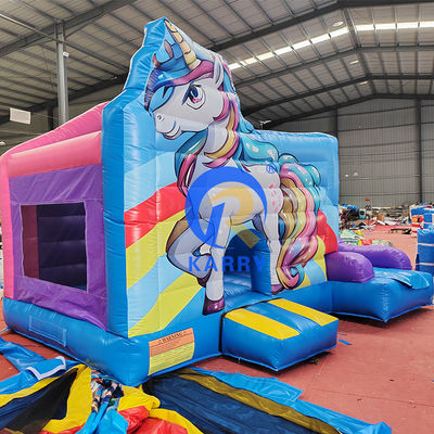 Tamaño personalizado Casas inflables Casa de rebotes tobogán de agua con diseño de unicornio arco iris