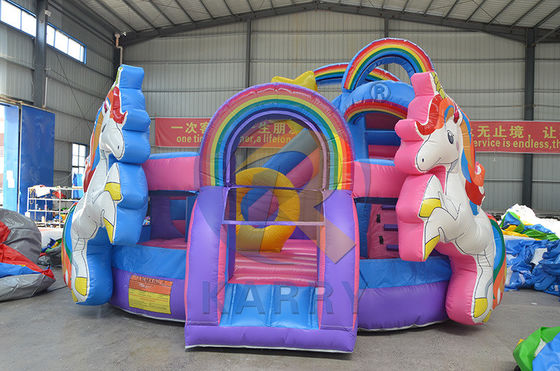 Arco iris doble unicornio trampolín de aire deslizamiento de castillo inflable combo H14ft para eventos de fiesta