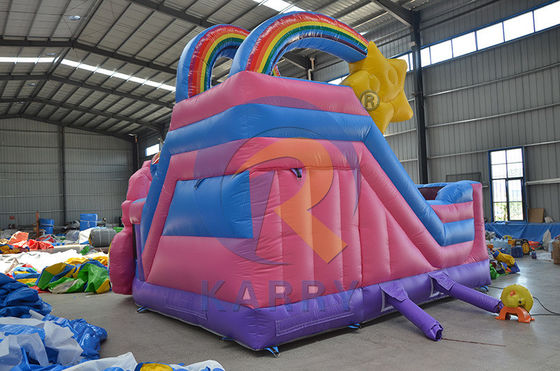 Arco iris doble unicornio trampolín de aire deslizamiento de castillo inflable combo H14ft para eventos de fiesta