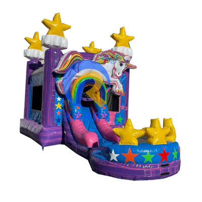 Carry 3 en 1 Alquiler de saltadores inflables Unicornio Combo de toboganes de agua para la fiesta de cumpleaños