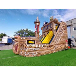 Deslizamiento combinado de trampolín inflable de color personalizado con castillo y tobogán de madera