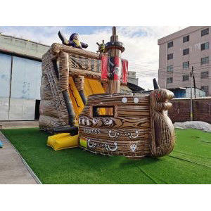 Deslizamiento combinado de trampolín inflable de color personalizado con castillo y tobogán de madera