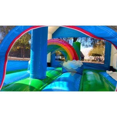 Arco iris comercial con puntos unicornio inflable castillo de salto combo tobogán aceptable OEM