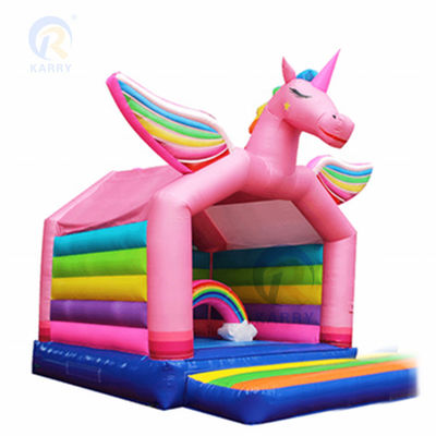 Arco iris comercial con puntos unicornio inflable castillo de salto combo tobogán aceptable OEM