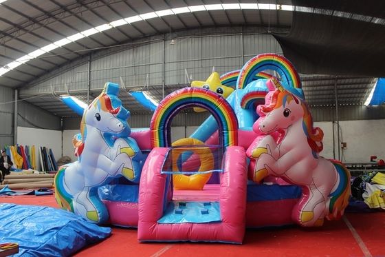 Tamaño personalizado 3D Rainbow Unicorn Castle Combinación de toboganes perfectos para fiestas