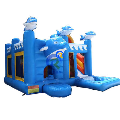 Parque de juegos al aire libre unisex 5*5m Casa de salto de delfín inflable comercial con tobogán