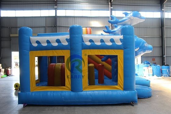 Parque de juegos al aire libre unisex 5*5m Casa de salto de delfín inflable comercial con tobogán