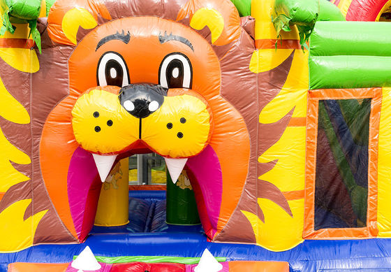 14 Años Unisex Inflable Fuera Jungla León Excavadora con Deslizamiento y Castillo de Salto