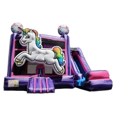Slide combinado de castillo de rebotes portátil con certificación EN71 Unicornio y tobogán de arco iris