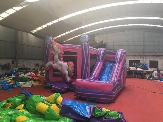 Slide combinado de castillo de rebotes portátil con certificación EN71 Unicornio y tobogán de arco iris
