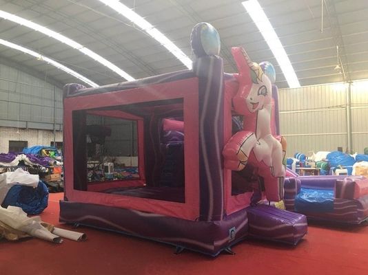 Slide combinado de castillo de rebotes portátil con certificación EN71 Unicornio y tobogán de arco iris