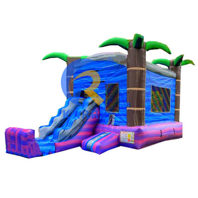 Jardín de juegos para niños al aire libre Palma tropical Castillo hinchable tobogán con kits de reparación
