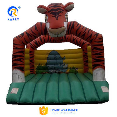 El castillo de saltos de los niños del tigre de dibujos animados de lonas de PVC con tobogán inflable