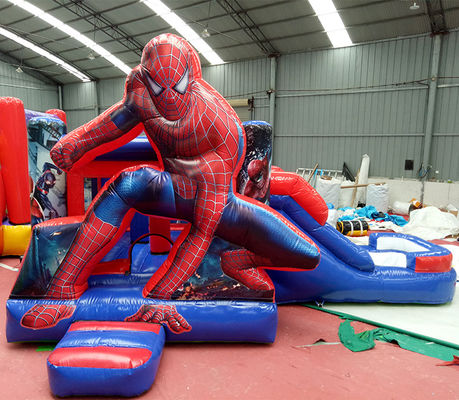 Envío por mar / aire PVC Spiderman Casa de rebote inflable con combinación de toboganes