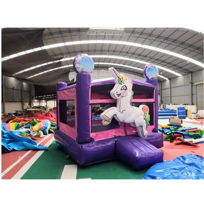 Impresión digital Arco iris unicornio PVC inflables castillo púrpura castillo comercial