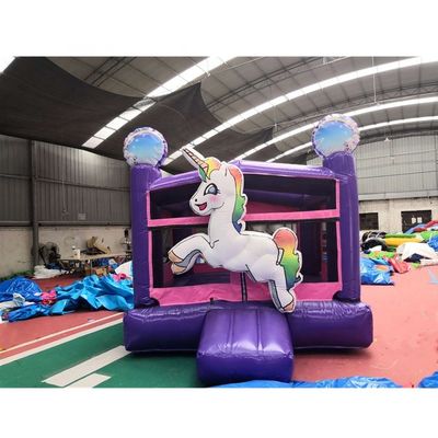 Impresión digital Arco iris unicornio PVC inflables castillo púrpura castillo comercial