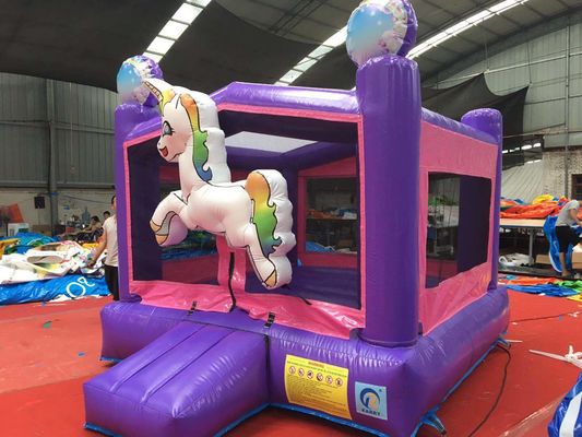 Impresión digital Arco iris unicornio PVC inflables castillo púrpura castillo comercial