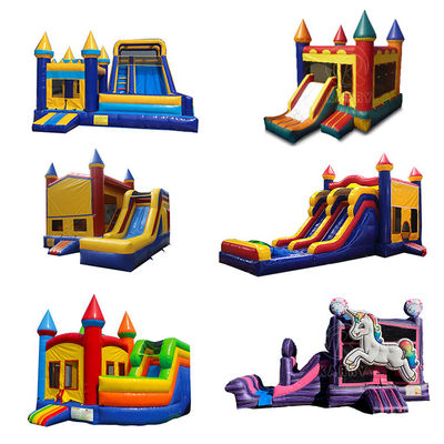 5x5m Rainbow Inflatable Unicorn Castillo Rebobinado Slide Combo Colección de colores personalizada