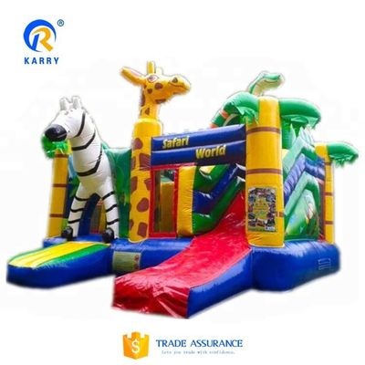 Castillo de aventura de la jungla deslizador inflable combo con diseño de animales de la jungla