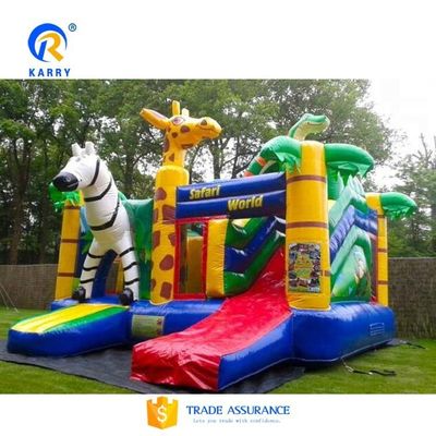 Castillo de aventura de la jungla deslizador inflable combo con diseño de animales de la jungla