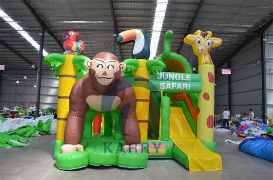 Castillo de aventura de la jungla deslizador inflable combo con diseño de animales de la jungla