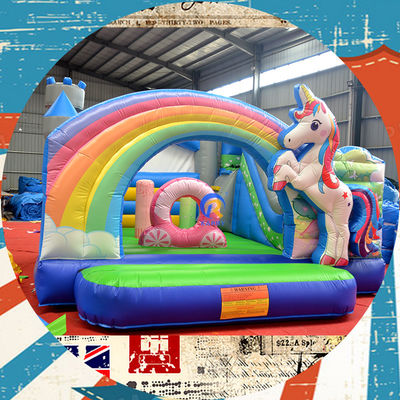 Portable Castillo de los Niños Casa de juegos con unicornio y puente del arcoíris Castillo de salto alquiler
