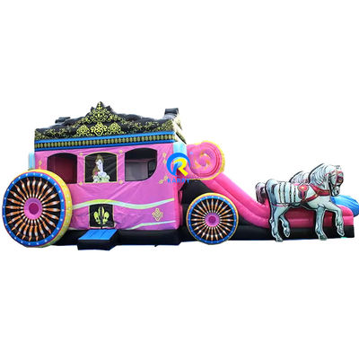 Expulsor inflable con kit de deslizamiento y reparación Commercial Pink Princess Carriage Combo