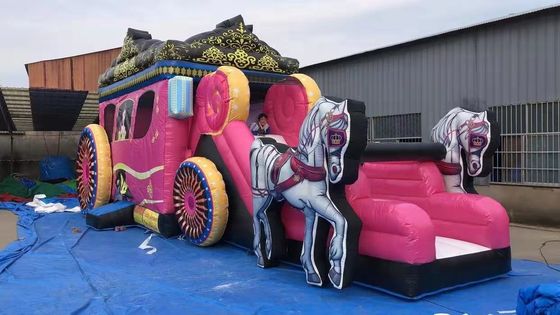 Expulsor inflable con kit de deslizamiento y reparación Commercial Pink Princess Carriage Combo
