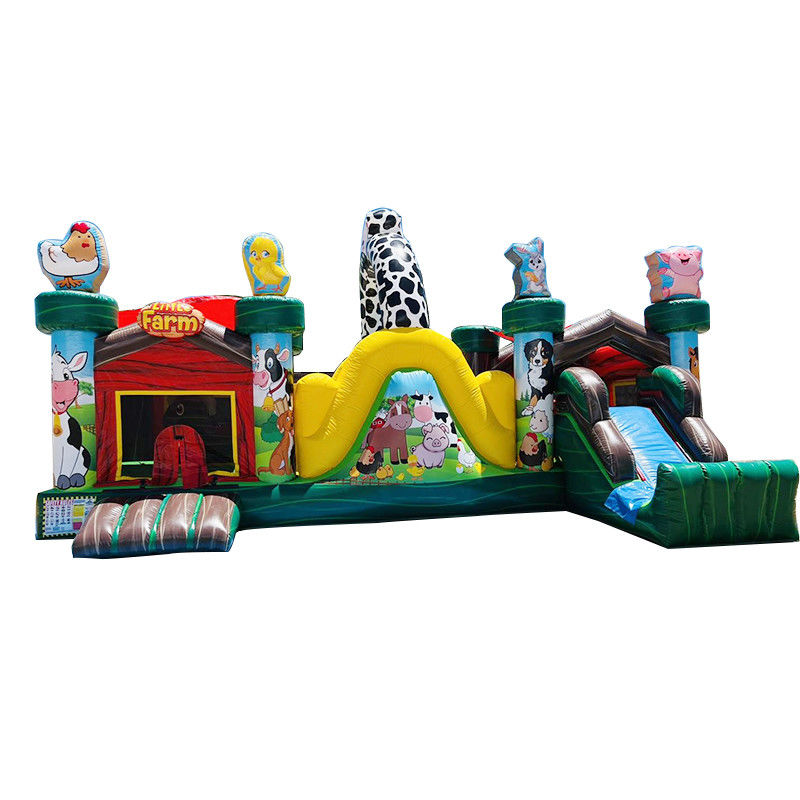 Entretenimiento en interiores y exteriores Comercial PVC Inflable Granja Animal Castillo de salto con tobogán