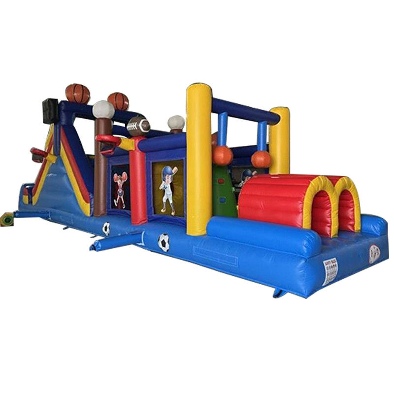 Juego de deportes de pelota unisex pista de tierra campo de obstáculos inflable con casa de rebote y tobogán