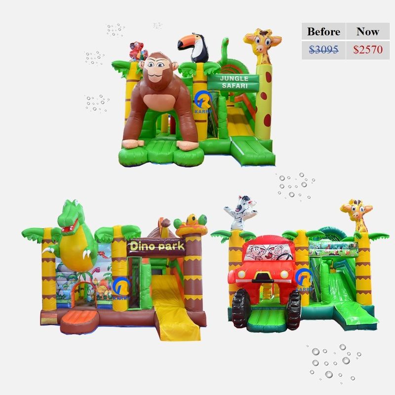 Castillo de salto inflable de PVC con diapositiva Temática de selva de grado comercial Tamaño personalizado