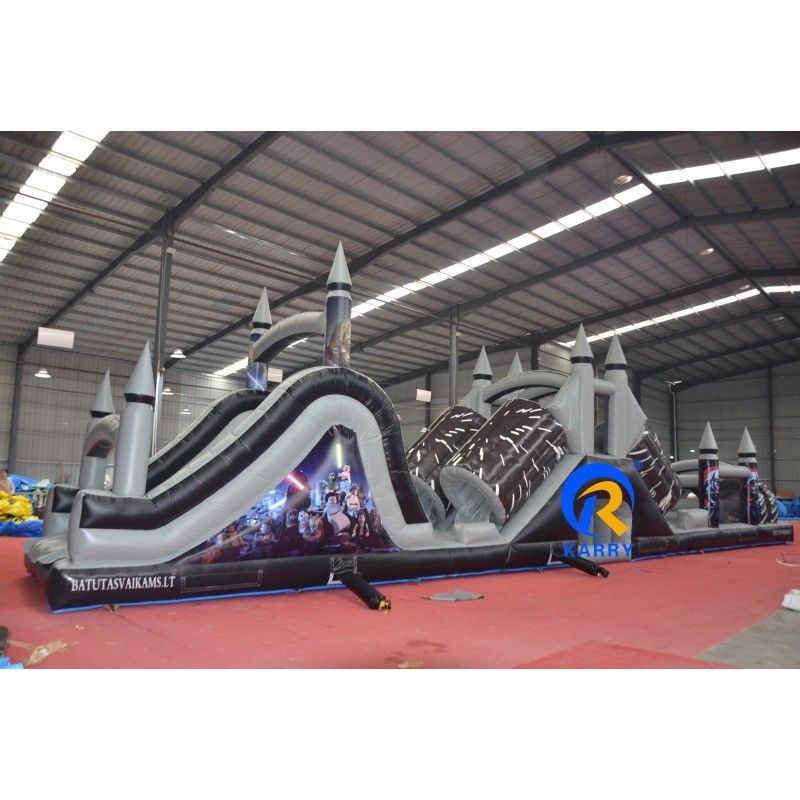 Características PORTABLE Cinza y Negro Curso de obstáculos inflable con soplador 18x3.5m personalizado