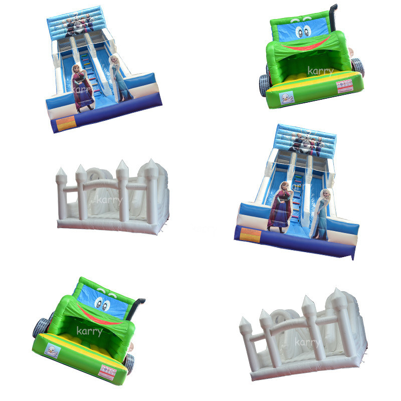 Carril doble Casa de salto blanco Tractor Air Bouncer Deslizador de agua inflable listo para el envío