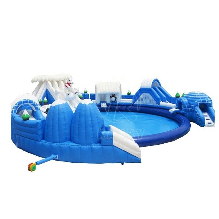 Piscina de gran tamaño Oso polar Mundo de agua inflable con toboganes de agua de tamaño personalizado