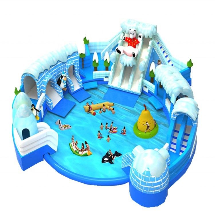 Capacidad máxima 100-500 kg Gran parque acuático inflable del Reino de la Nieve con piscina y toboganes