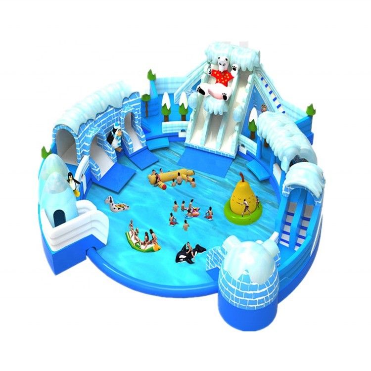 Parque acuático móvil inflable en interiores con piscina de gran tamaño Temática divertida de oso polar